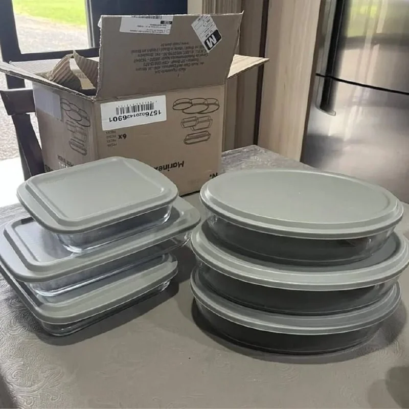 Conjunto Assadeiras 6 Peças De Vidro Com Tampa Cinza - Marinex