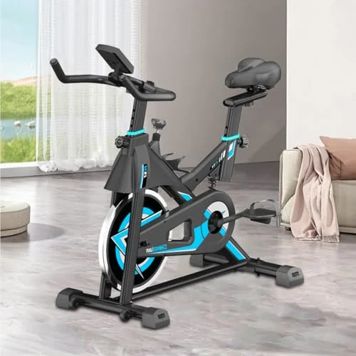 Bicicleta Ergométrica Magnética Profissional com Monitor Digital, Selim Confortável e Suporte para Tablet (Azul)