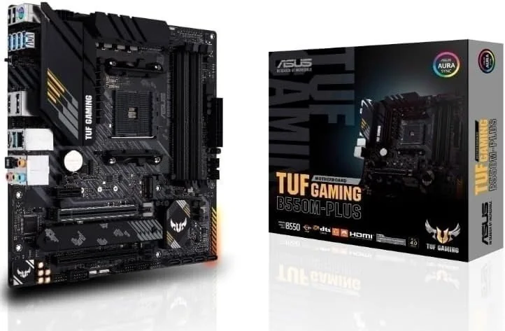 Placa-Mãe ASUS TUF Gaming B550M-PLUS AM4 mATX — Suporte Ryzen, PCIe 4.0, M.2 NVMe, DDR4, HDMI/DP, LAN Gigabit, Durabilidade Militar para PC Gamer