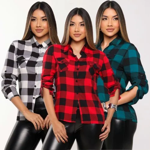Camisa Xadrez Femenina Quadriculado Manga Longa Viscose Rodeio Feminino Blusa Mulher Para Quadrilha Shopee