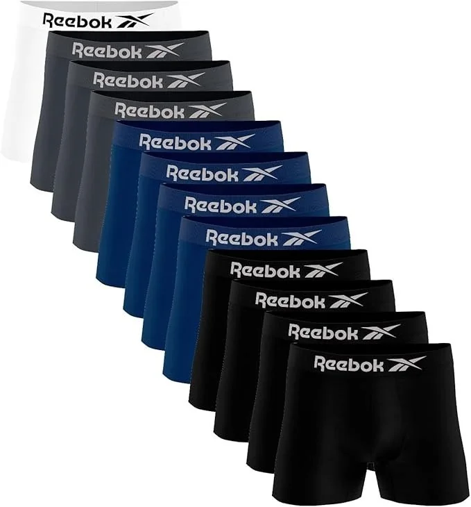 Kit 12 Cuecas Boxer Reebok Masculinas Microfibra Adulto Box Sem Costura (BR, Alfa, GG, Regular, Sortidos 2)