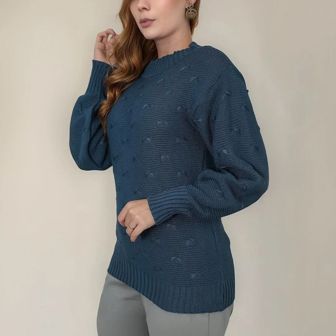 Blusa De Frio Tricot Feminina Suéter Lã Casaco Inverno Tricô Azul-petróleo 38 A 44