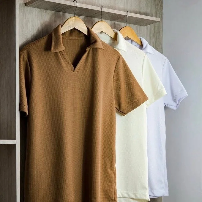 Camisa Camiseta Polo Masculina Texturizada Sem Botão