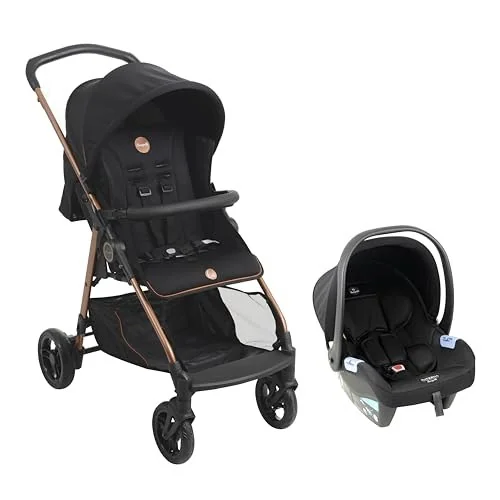 🔥 PARCELADO! Carrinho de Bebê com Bebê Conforto, Lui Travel System Preto Cobre Burigotto