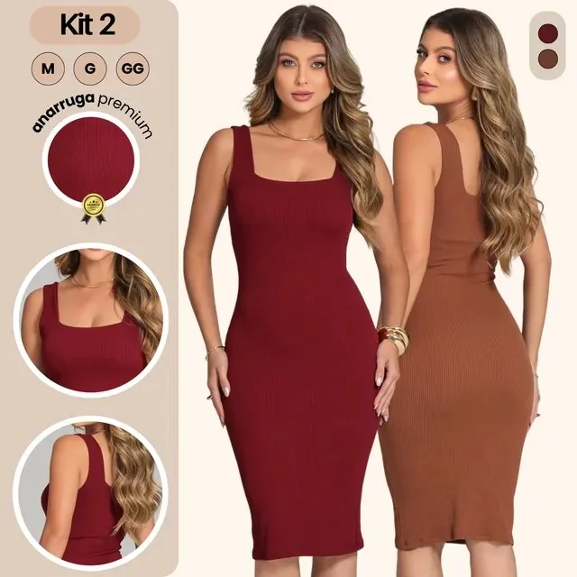 Kit 2 Vestido Tubinho Acinturado Alta Compressão Malha Dupla Mercado Livre