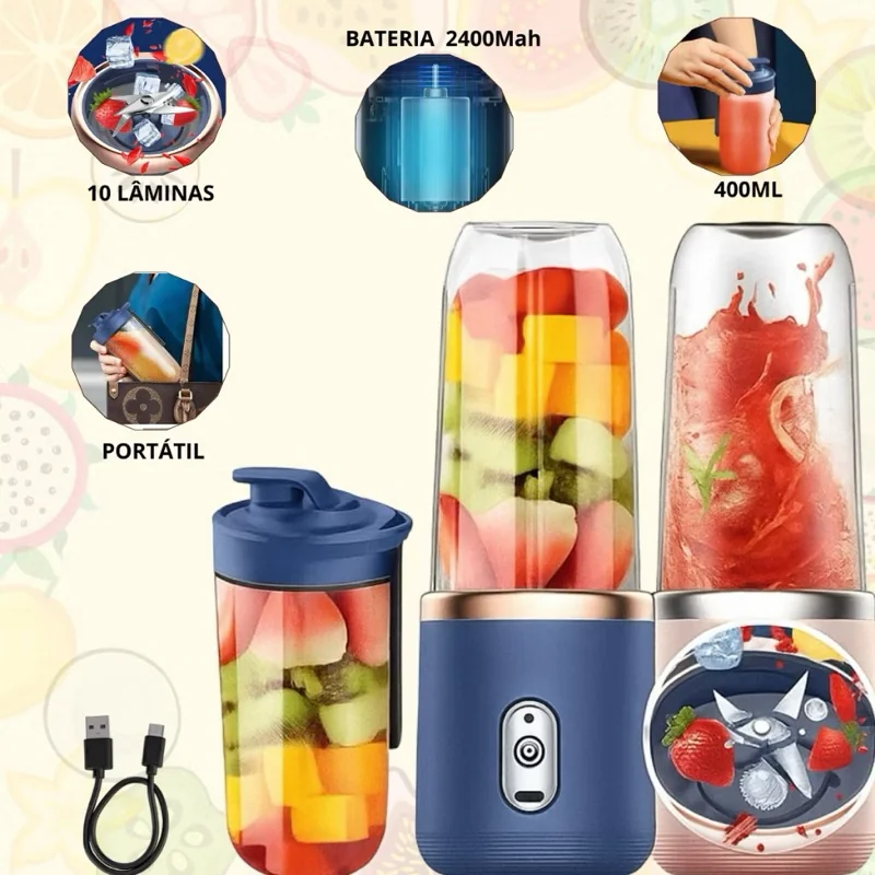 Mini Mixer Juicer Portátil Misturador USB Recarregavel + Jarra adicional 400ml Liquidificador Shopee