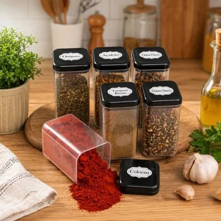 kit 6 Potes porta Temperos Condimentos Sal Parrilha 180ml Tampa Dupla Reforçada com Etiquetas