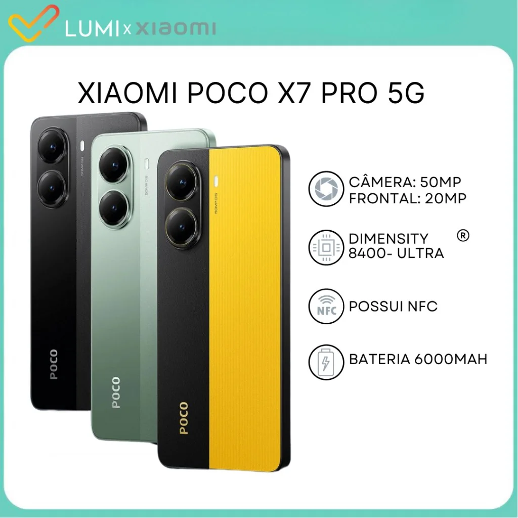 Xiaomi Poco X7 PRO 5G 256GB+8GB RAM, Processador Dimensity 8400-Ultra, Câmera 50MP, Original Versão Global