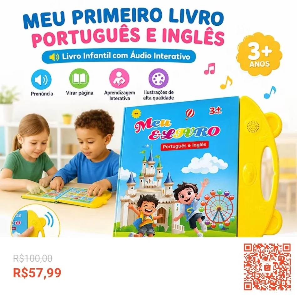 Livro Infantil Interativo Com Som Bilíngue Português Inglês Educativo Brinquedo Pedagógico Presente Infantil