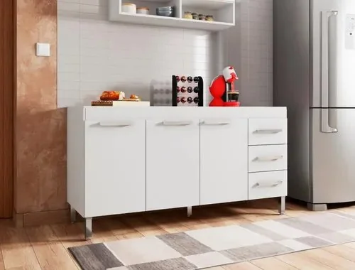 Balcao De Cozinha 3 Portas 3 Gavetas Branco Dinamarca Branco