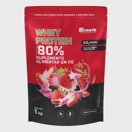 Whey Protein Concentrado 1kg Growth Supplements - Morango Mercado Livre