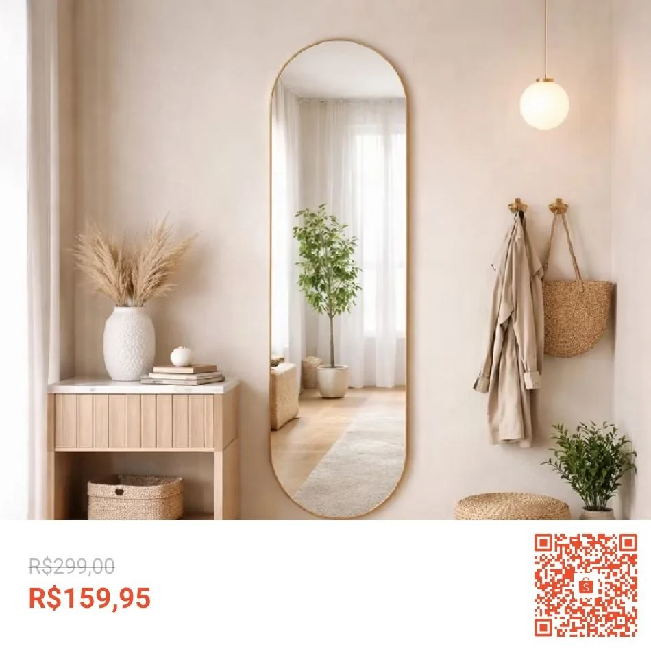 Espelho Orgânico Cápsula 160x55cm Grande Parede Decorativo Sala Quarto Corredor Escritório