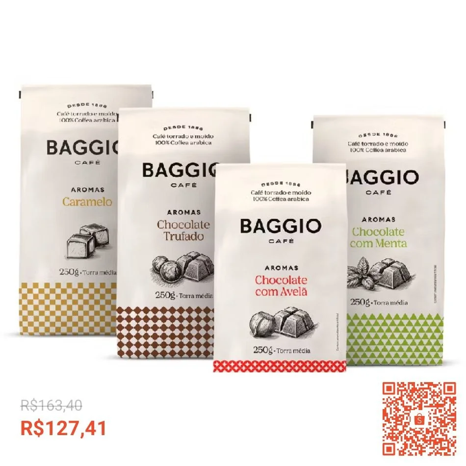 Kit de Cafés Moídos Aromas Baggio Café 1kg - Caramelo, Chocolate Trufado, Avelã e Menta