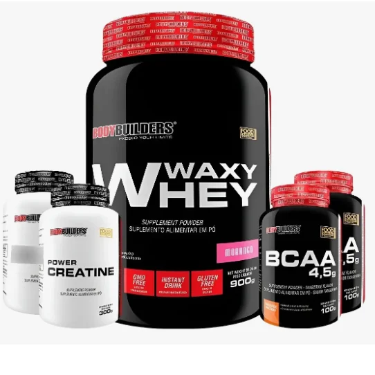 Kit Waxy Whey Protein 900g + 2x Bcaa 100g + 2x Creatina 100g - Bodybuilders Shopee