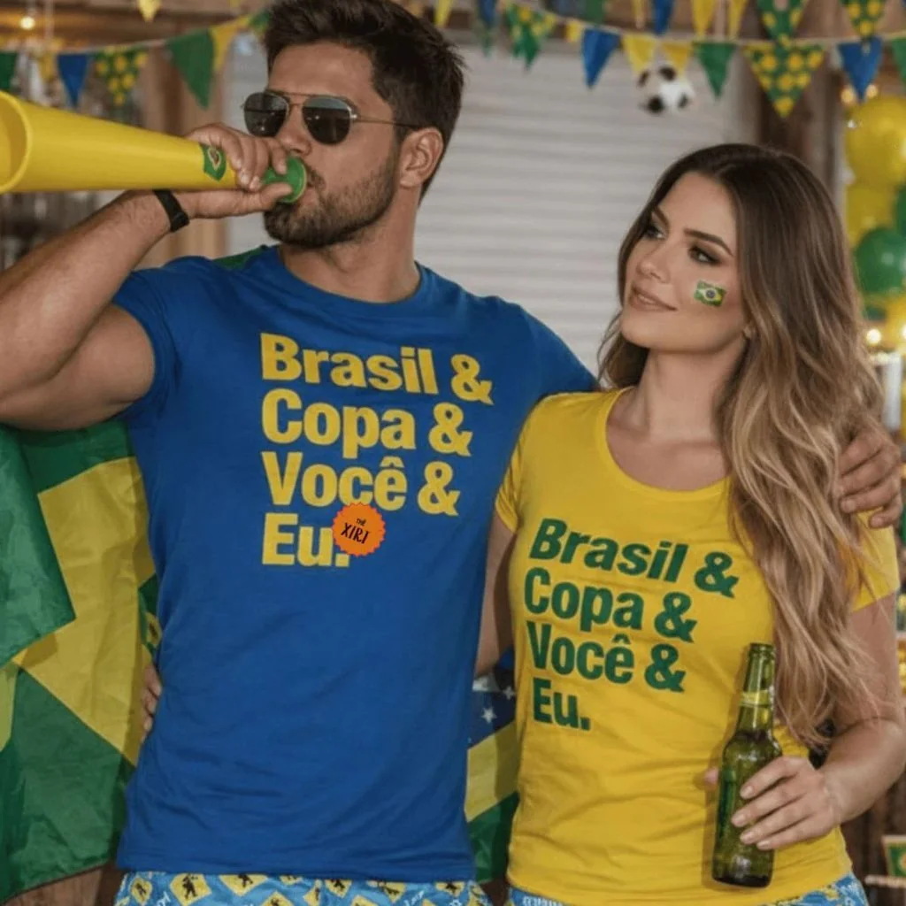 Conjunto Casal namorados Copa Futebol Brasil Seleção Kit 2 Camisetas "Brasil & Copa & Você & Eu" Shopee