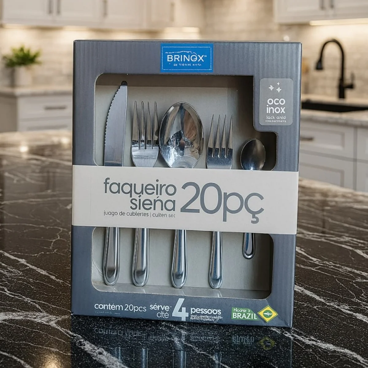 Faqueiro De Aço Inox Siena 20 Peças Brinox 5109/455 Cor Prateado