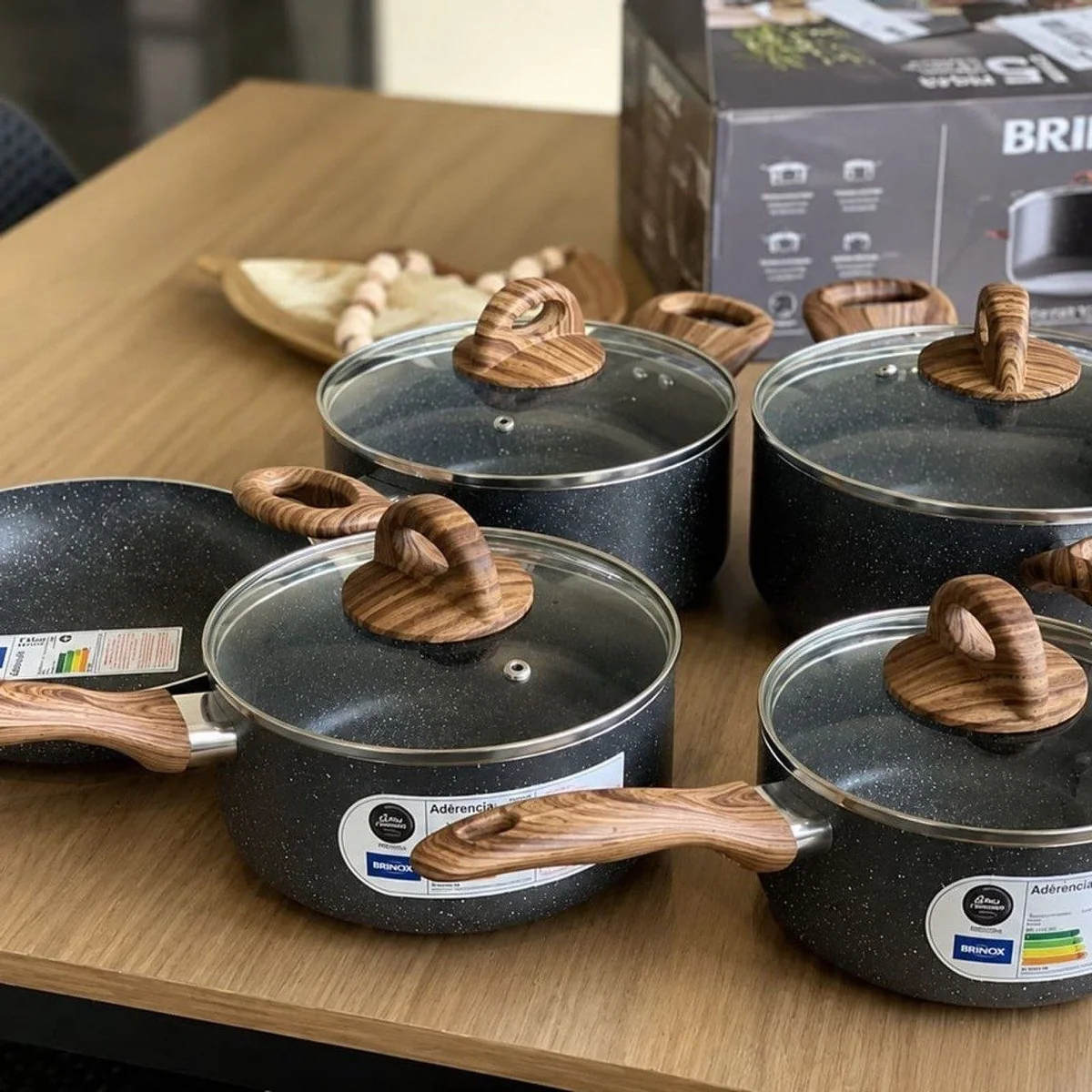 Jogo De Panelas Brinox Antiaderente Ceramic Indução 5 Peças Preto