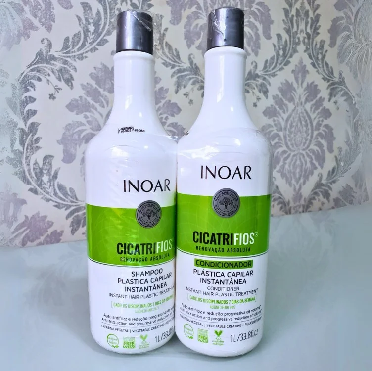 Inoar, Kit CicatriFios Plástica Capilar – Shampoo e Condicionador 2x1L, Redução de Frizz, Brilho Intenso, Hidratação Profunda, Proteção Térmica e Volume Controlado