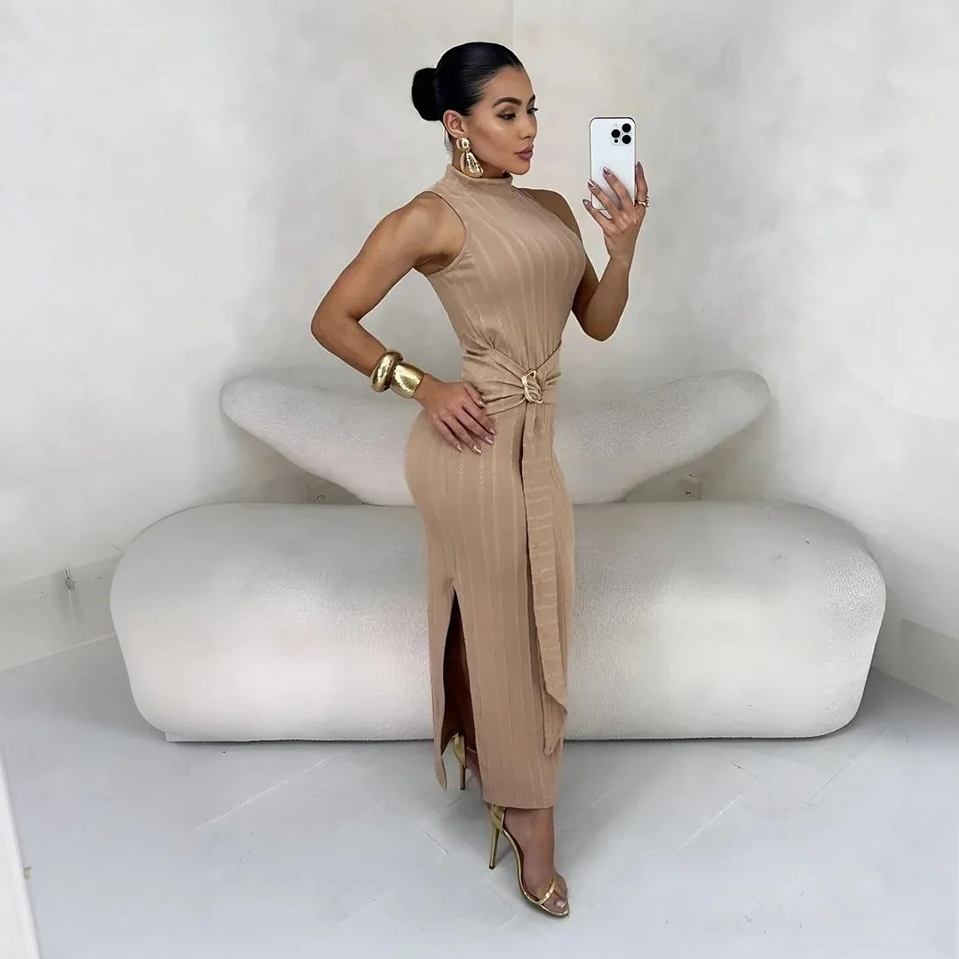 Vestido Liz Feminino Regata Modelador Cinto Fivela Orgânica Mercado Livre