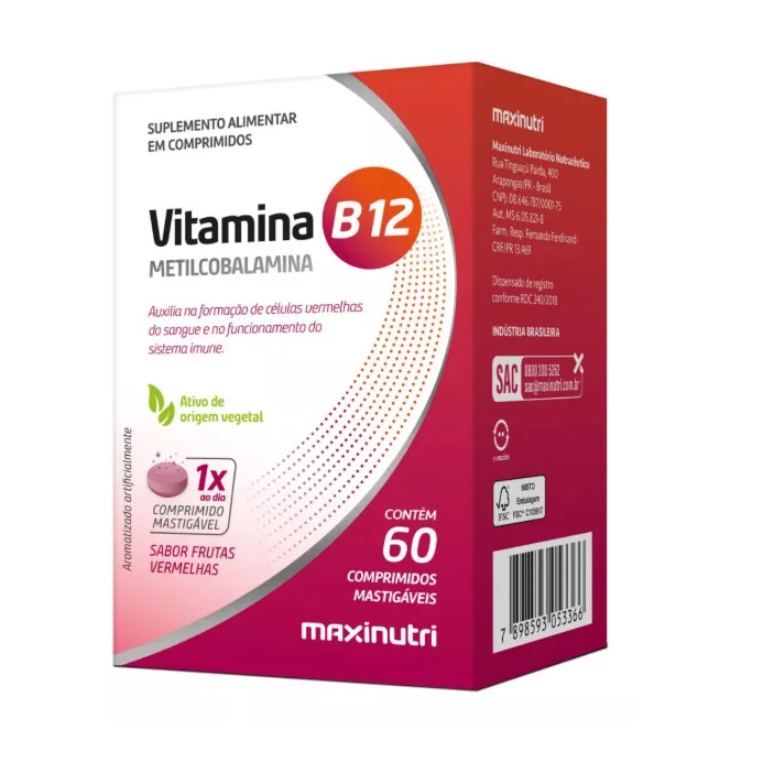 Vitamina B12 Metilcobalamina Mastigáveis (60 Comprimidos) Maxinutri Shopee