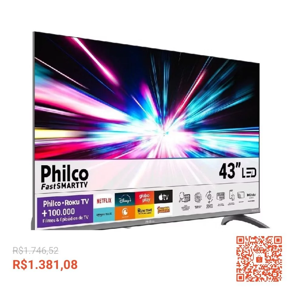 Smart TV LCD LED 43" Philco P43CRA - Full HD com Wi-Fi, 2 USB, 3 HDMI, HDR10, Roku TV, 60Hz