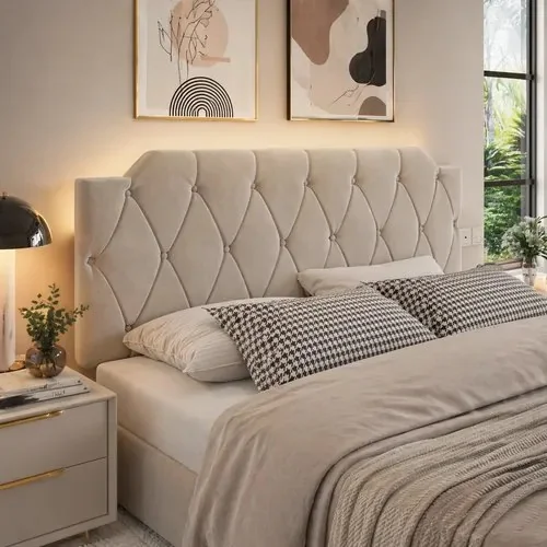 Cabeceira Estofada Cama Queen Sizee Suspensa Painel 1,60 Bege