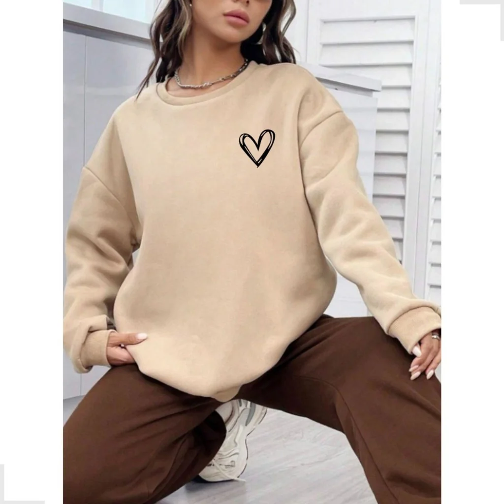 Moletom Feminino Blusa de Frio Casaco Grosso Sem Capuz Flanelado Estampado Quentinho Lançamento Shopee