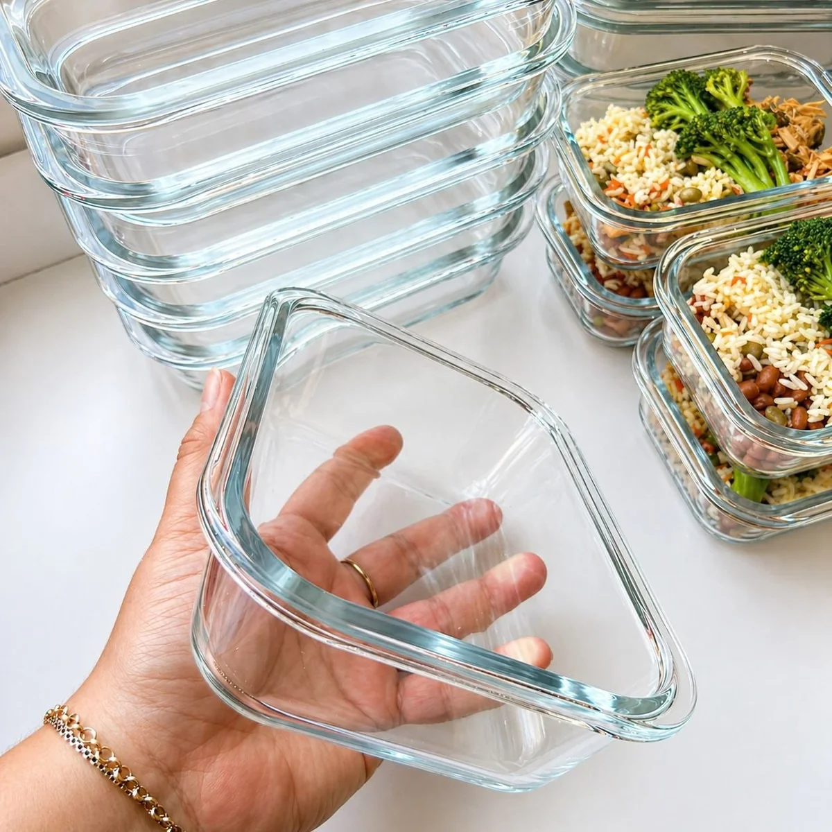 Pote De Vidro Marmita Kit Com 10 Potes Hermético Tamanho Grande 640ml Vedação Total Potes Para Quentinha Marmita Fitness Vai A Forno Microondas E Freezer Marca Mulltx Branco