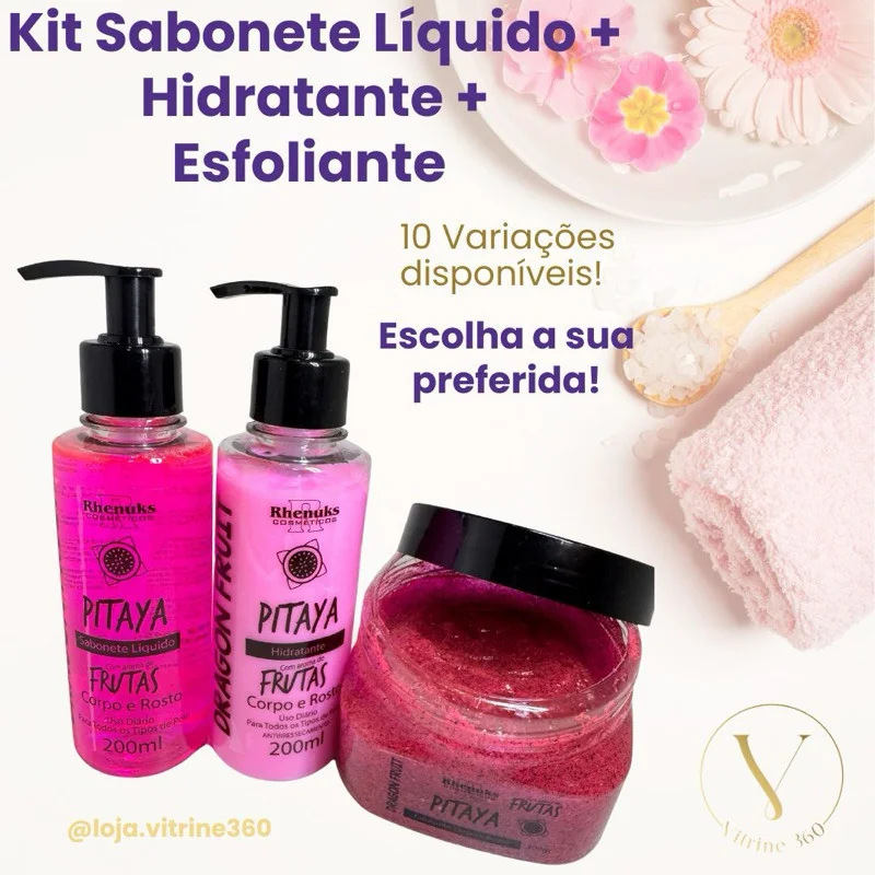 Kit Sabonete + Hidratante + Esfoliante Rhenuks 200ml Corpo e Rosto 10 fragrâncias Shopee