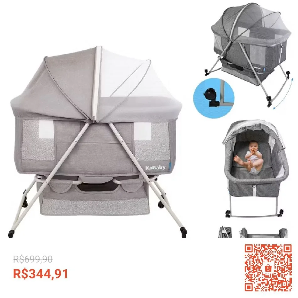 Berço Moisés Portátil Balanço Mosquiteiro e Cesto Até 9kg - Kababy