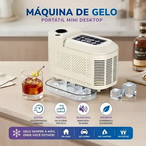 Mini Máquina De Fazer Gelo 20-25 Min Rapido Cubo Portátil 127/220v Creme