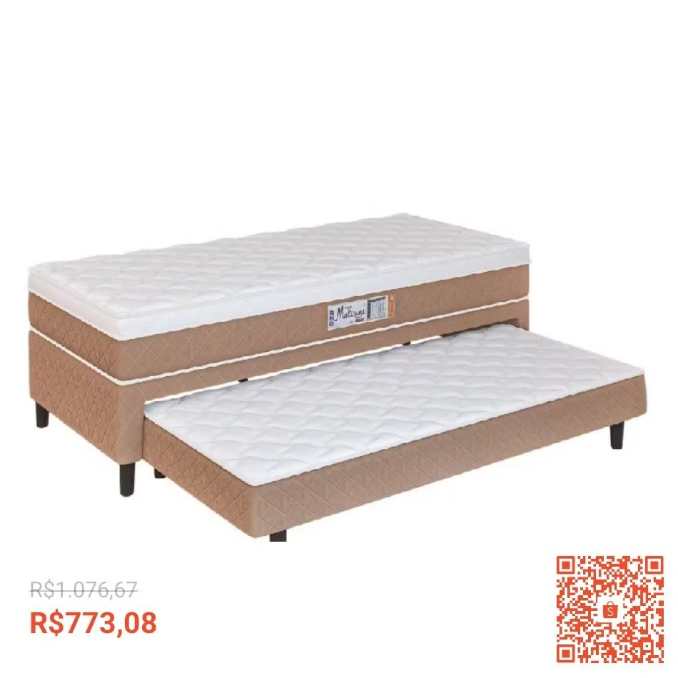 Cama Box Solteiro Com Cama Auxiliar Conjugada Espuma D28 Aspen 88x188x53cm Marrom / Branco Hellen