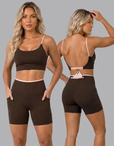 Conjunto Academia Fitness Top E Short Kit Zero Transparência Marrom/areia Lisa G 40/42