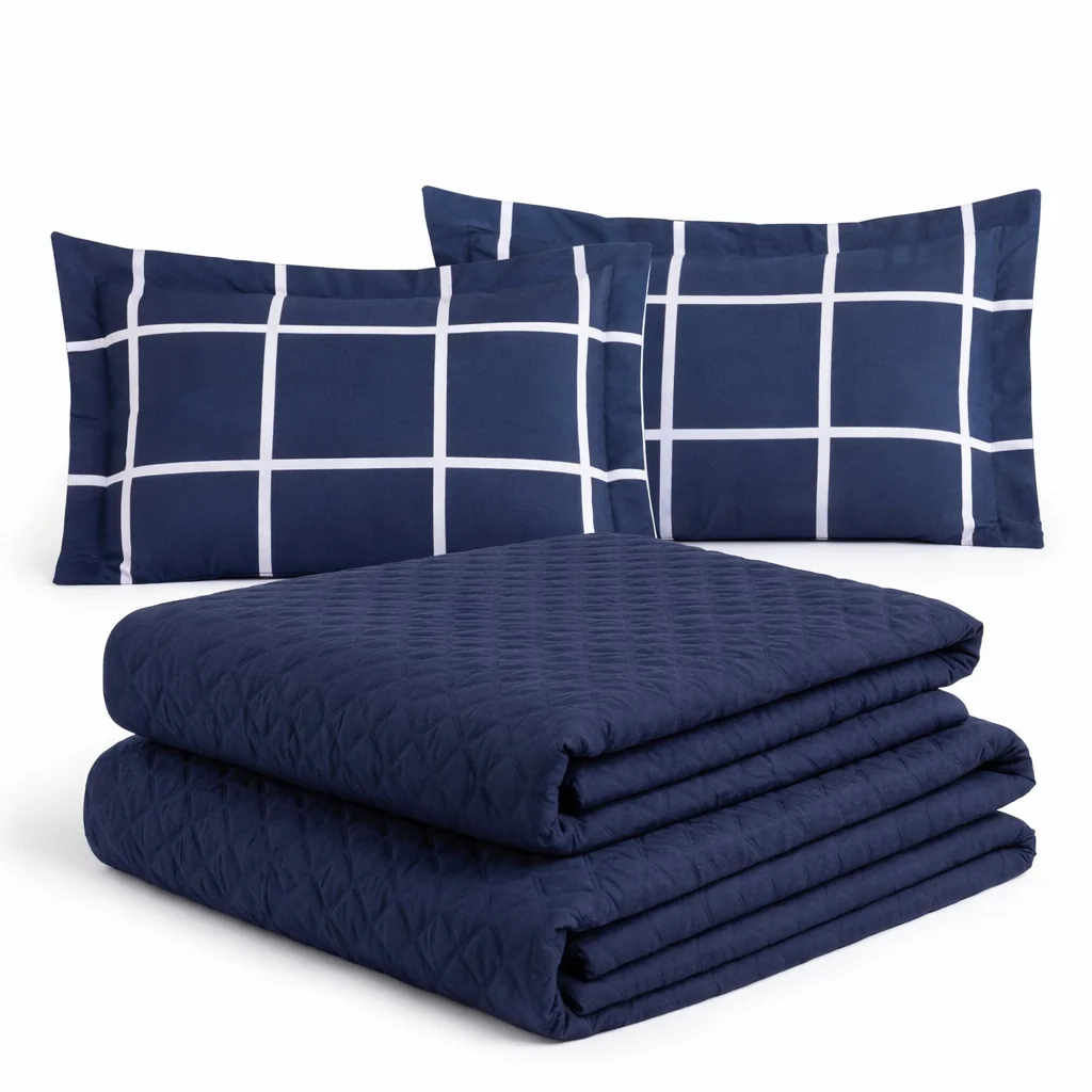 Kit Colcha Cocha Cobre Leito Jogo Roupa Cama Casal 5 Pçs Matelado Face Macio Basico Marinho Shopee