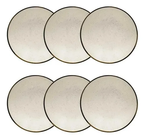 Jogo 6 Pratos Fundos Rustico Brisa 20,5cm Oxford Porcelanas Off-white Liso