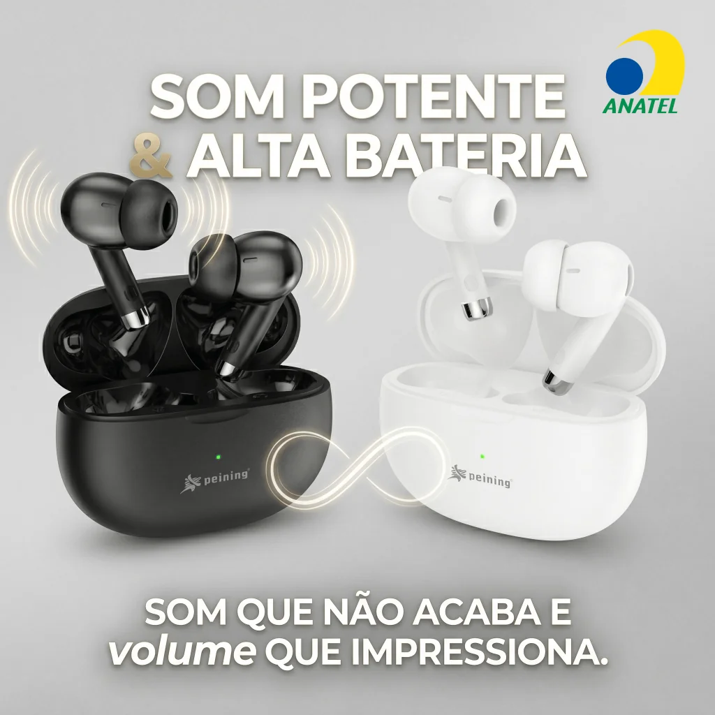 Fone de Ouvido Sem Fio Bluetooth TWS Peining PEI P9002 – Som Potente, Conforto e Liberdade Sem Fios Shopee