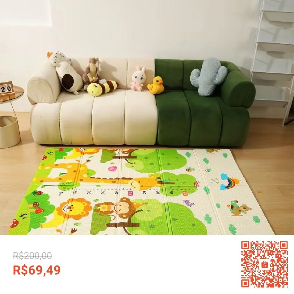 Tapete Infantil Emborrachado Dobrável Dupla Face Gigante Tatame Térmico Anti Impacto Bebê Educativo 180x120cm