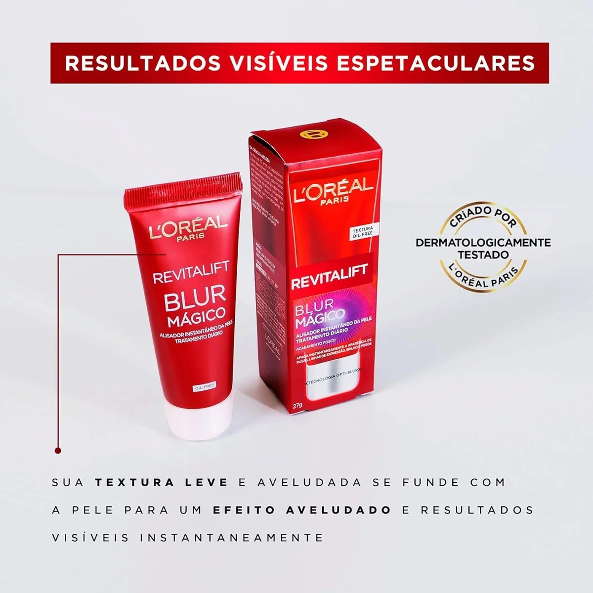 L'Oréal Paris Revitalift Blur Mágico, Primer Facial com Tecnologia Opti-Blur, Efeito Blur Matte, Disfarça Rugas e Poros Instantaneamente, 27g