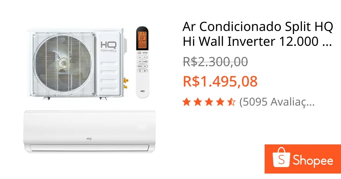 Ar Condicionado Split HQ Hi Wall Inverter 12.000 BTU/h Frio Monofásico Branco VIHT12KCO3S2S13 - 220V