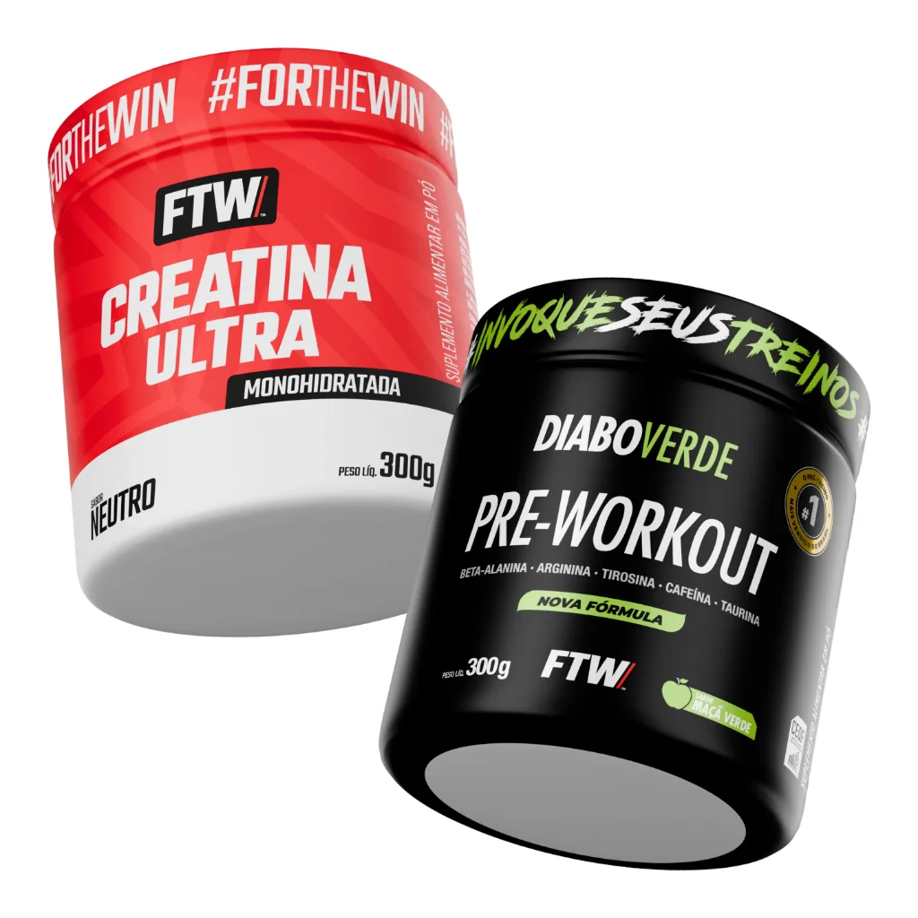 Kit Creatina Ultra Pote 300g + Pré-Treino Diabo Verde Pote 300g - FTW Shopee