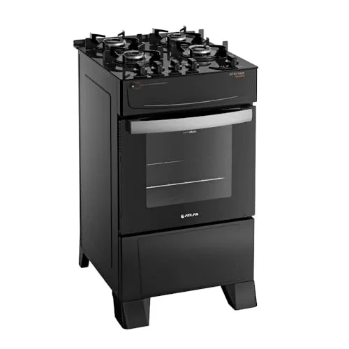 Atlas Fogão 4 Bocas Atenas Glass com Mesa de Vidro Temperado a Gás de Piso Preto Bivolt 50 Litros