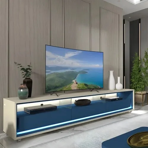 Rack Para Tv Até 85 Polegadas Com Led Com Rodízios Ac Off White/azul Royal