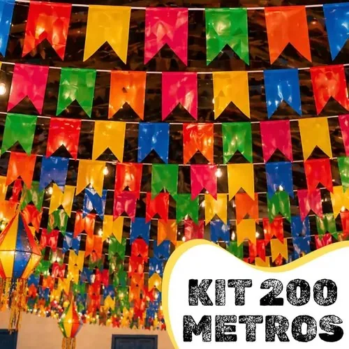 🚀 Kit 200m Bandeirinhas Festa Junina Plástico Resistente Decoração São João Colorido