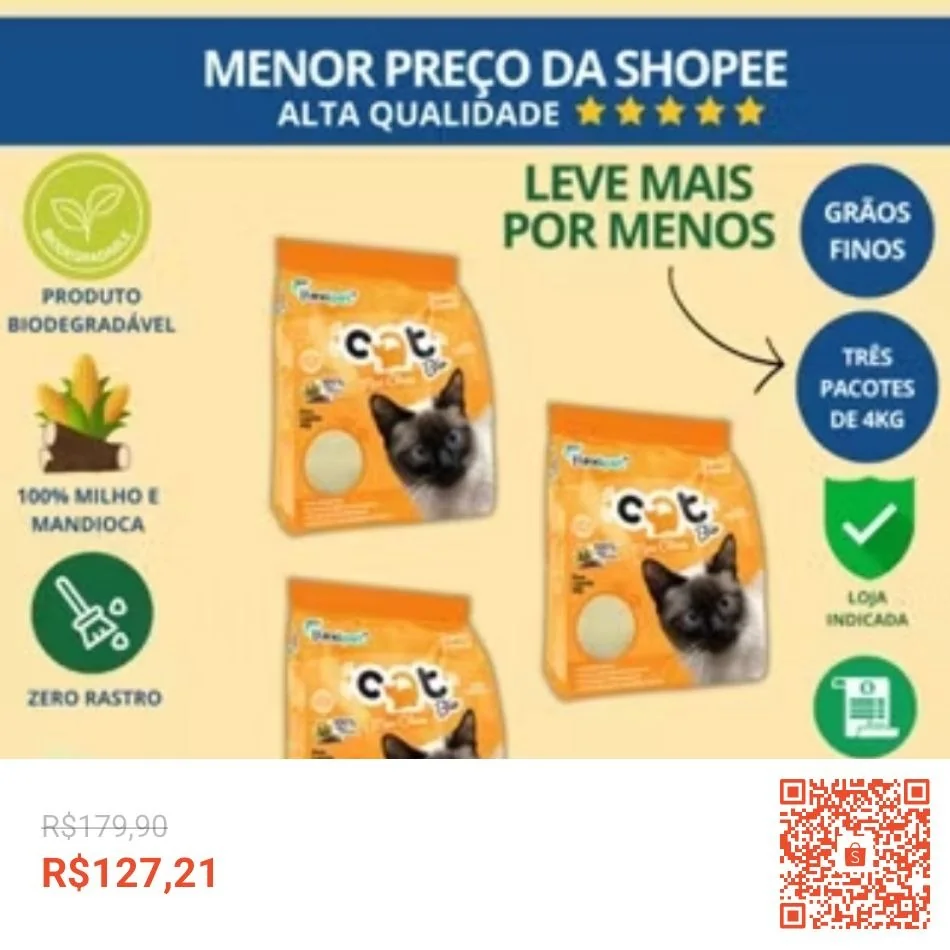 Areia Higiênica Biodegradável Catbio 12 Kg (3 pacotes de 4 kg) - Max Clean - Grãos Finos - novo