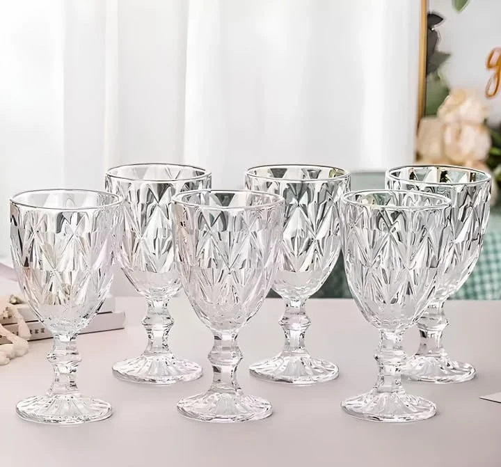 Jogo De Taças Diamante De Vidro 6 Peças 340ml Água Suco Cristal