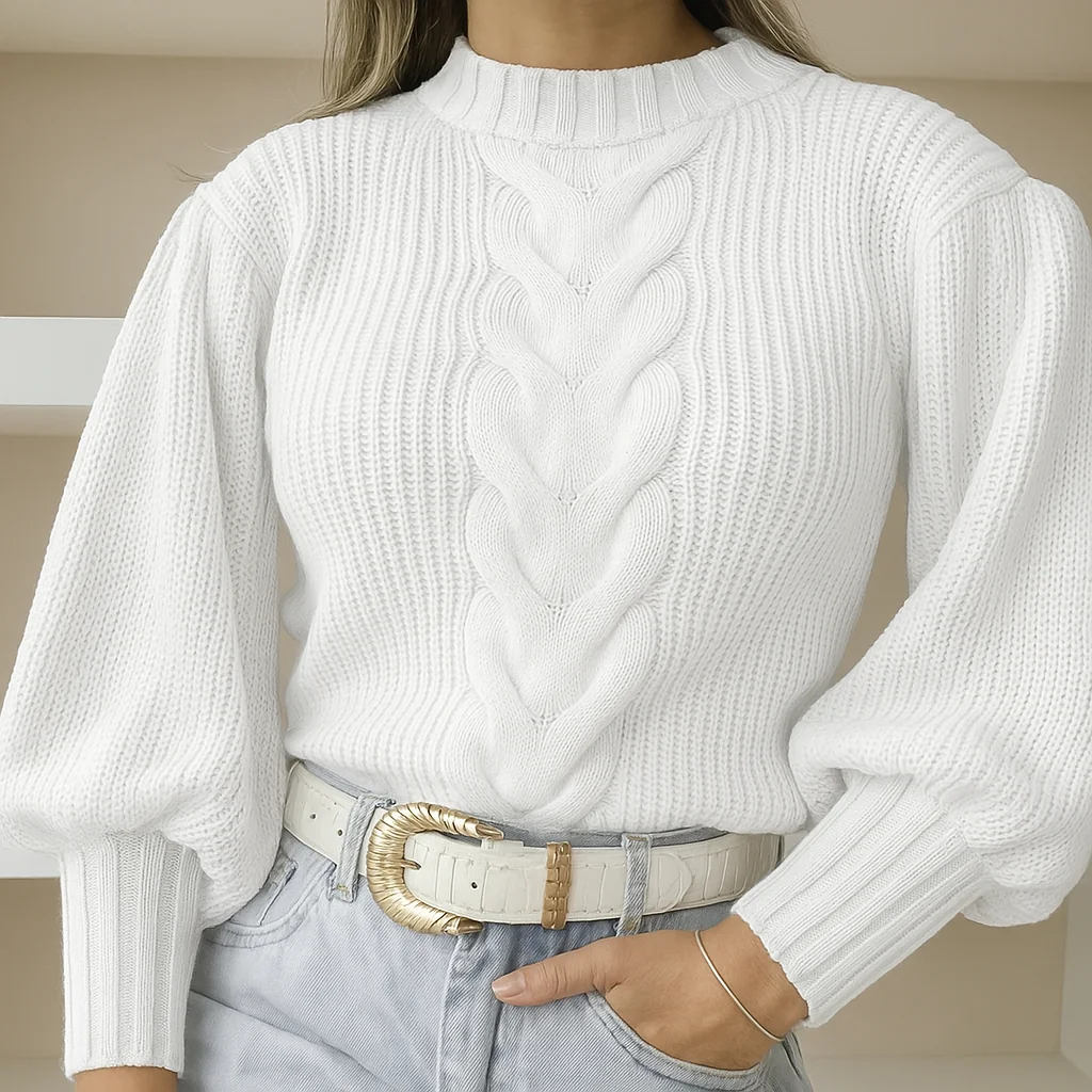 Blusa de frio feminina estilo blogueira com trança tendência 2025 blusa tricot manga bufante Shopee