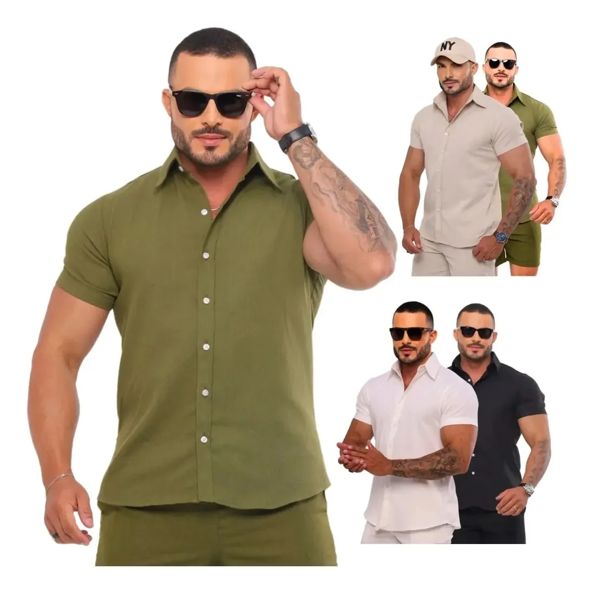 Camisa Social Masculino Linho Premium Manga Curta Casual Mercado Livre
