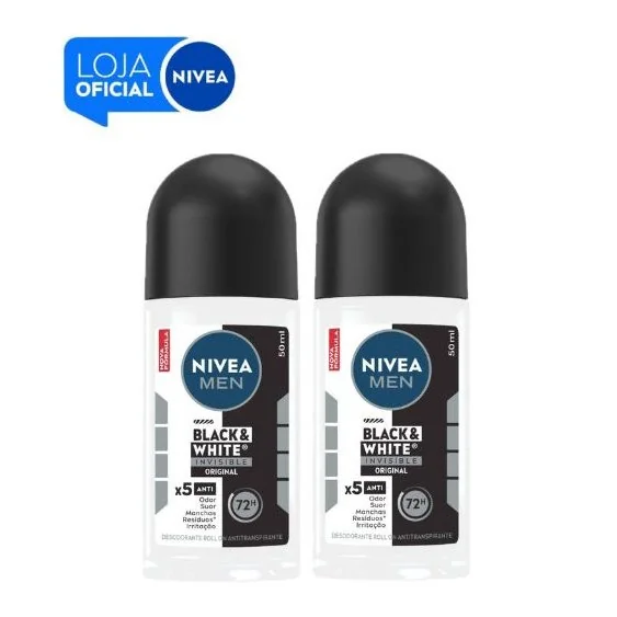 🚀 NIVEA KIT Desodorantes Antitranspirante Roll On NIVEA Men Invisible for Black & White 50ml