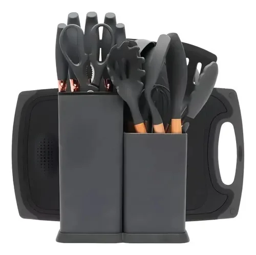 Evrywealth Utenspilios Cozinha 19 Peças Silicone Cor Cinza C Preto