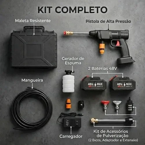 Lavadora A Jato De Alta Pressão Portátil Recarregáveel Preto 50/60 127/220v